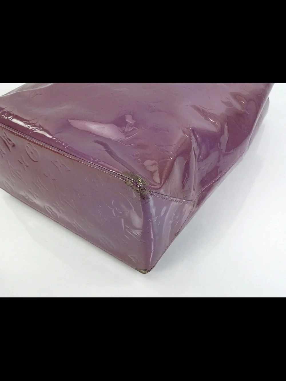 Louis Vuitton Glossy Plum Vernis Tote with Tan Handles
